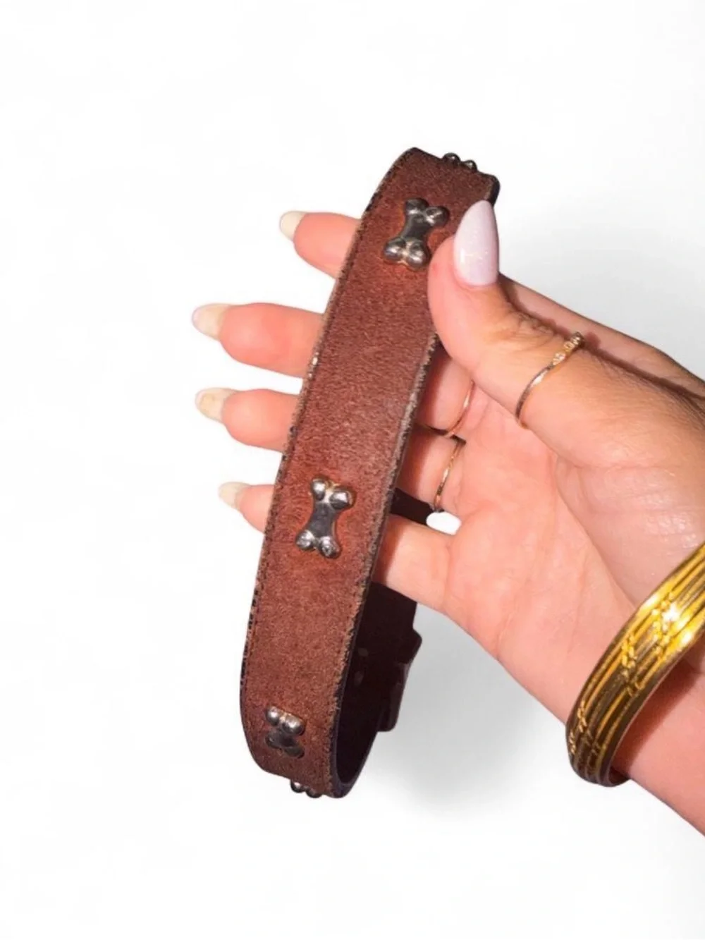 Vintage 1997 Leather Studded Dog Collar - Brown